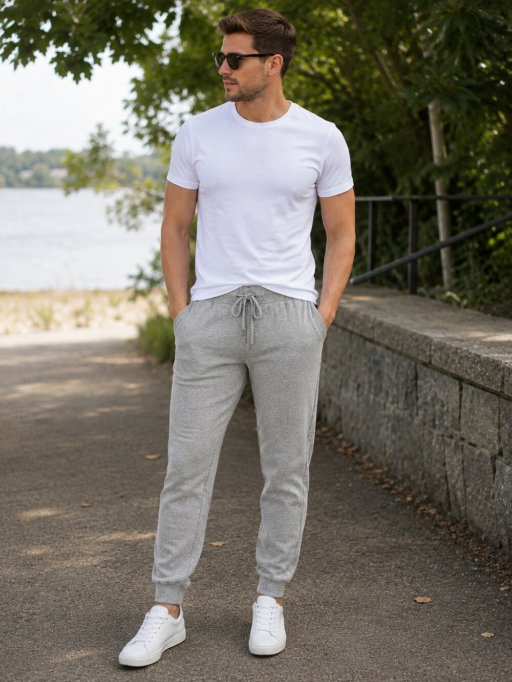 Men's Gray Fleece Jogger XL Drawstring Lounge Athleisure